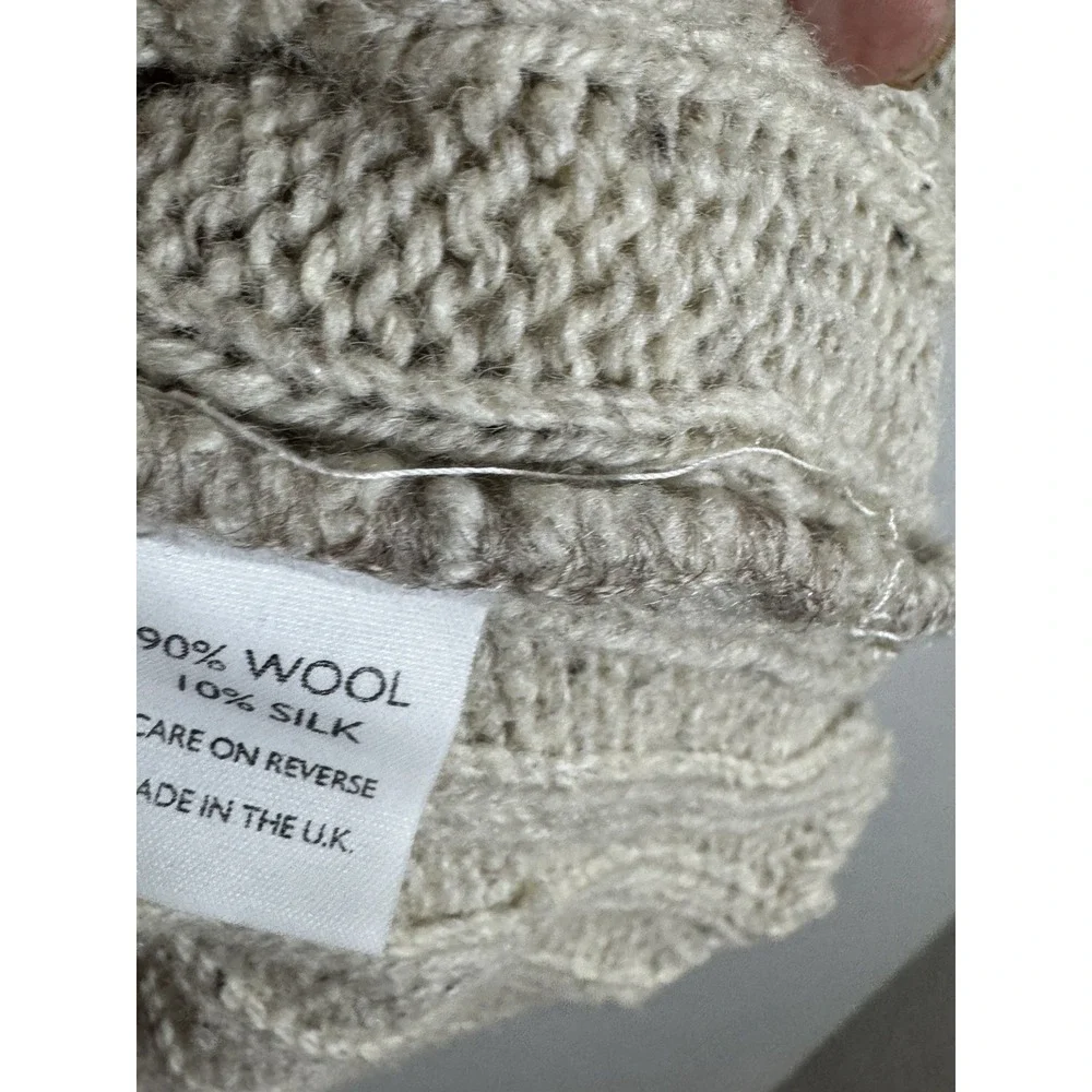 Robert Weldon Oatmeal Moch Neck Sweater ENGLAND Wool Silk Blend Cable Knit Large